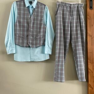Stylish Gray Plaid Young Man 4pc Vest Set